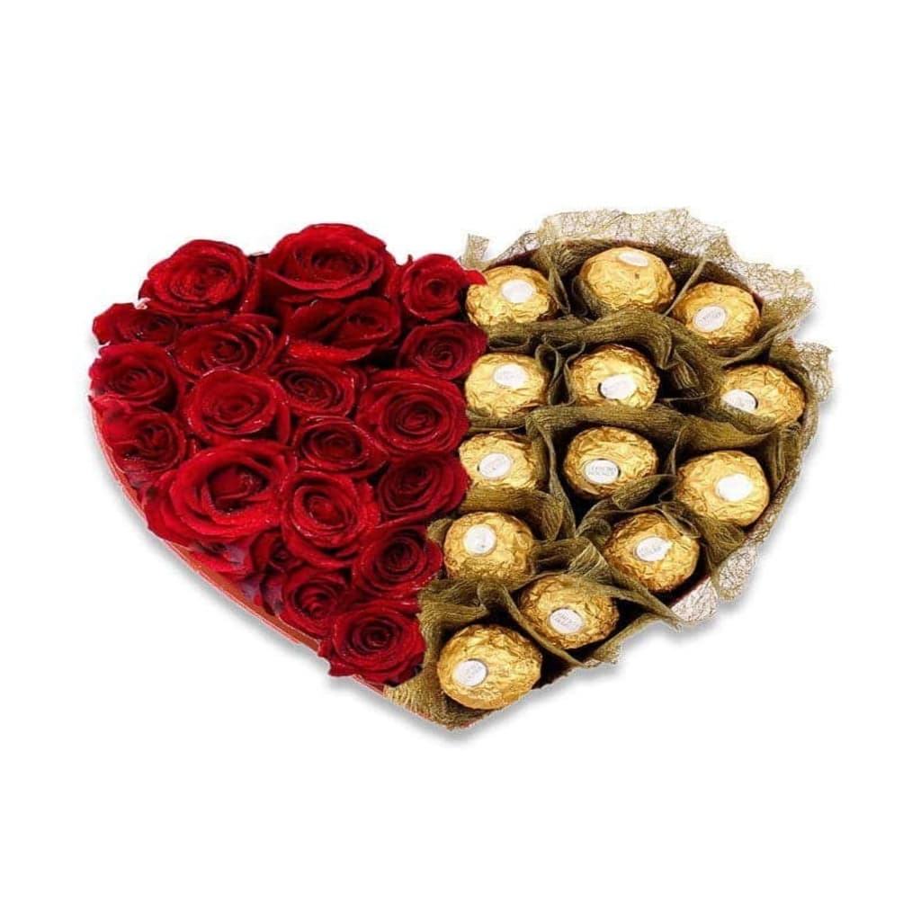Heart-Shaped Roses & Ferrero Rocher Gift Box – Luxury Gift