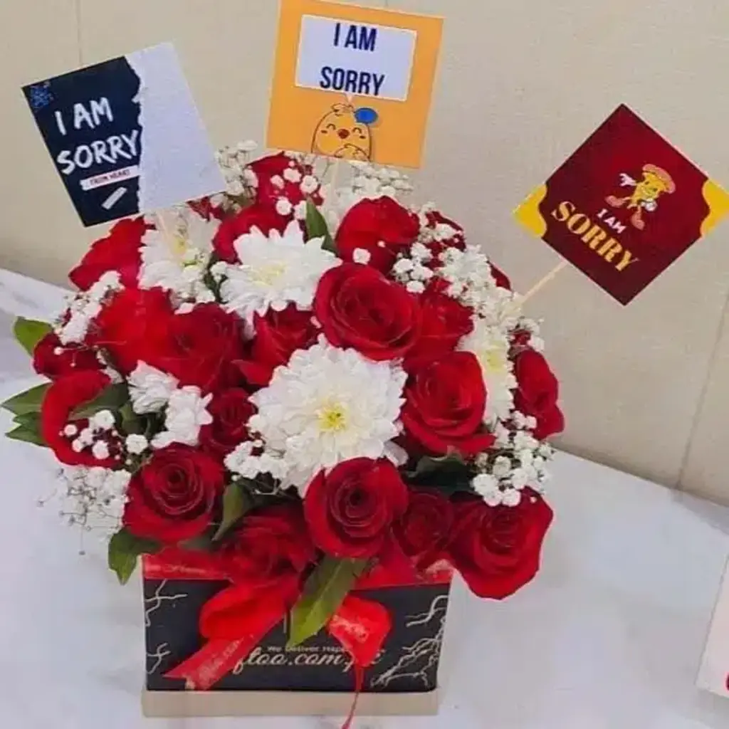 I Am Sorry Flower Box in Pakistan – Red & White Roses