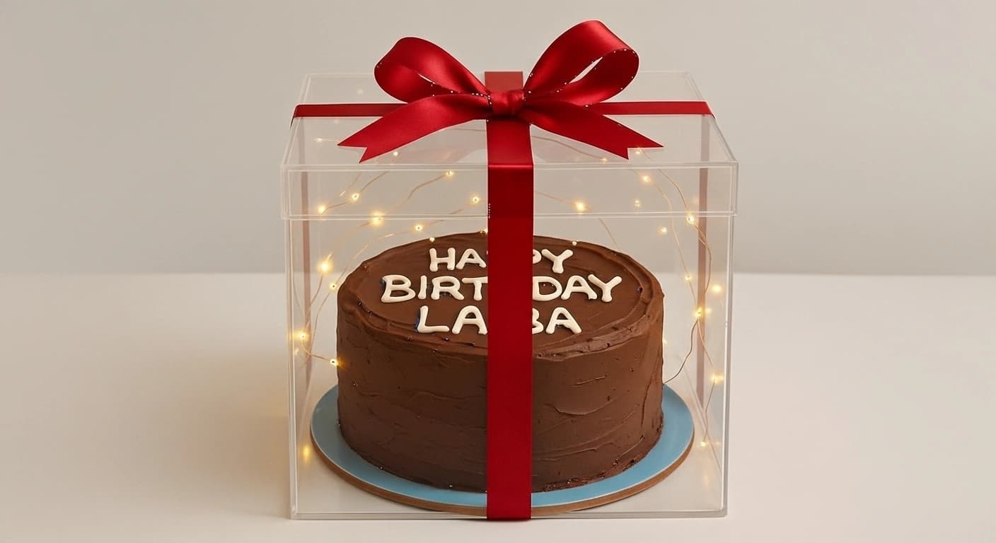 Premium Chocolate Birthday Cake in Acrylic Box-Personalized Name