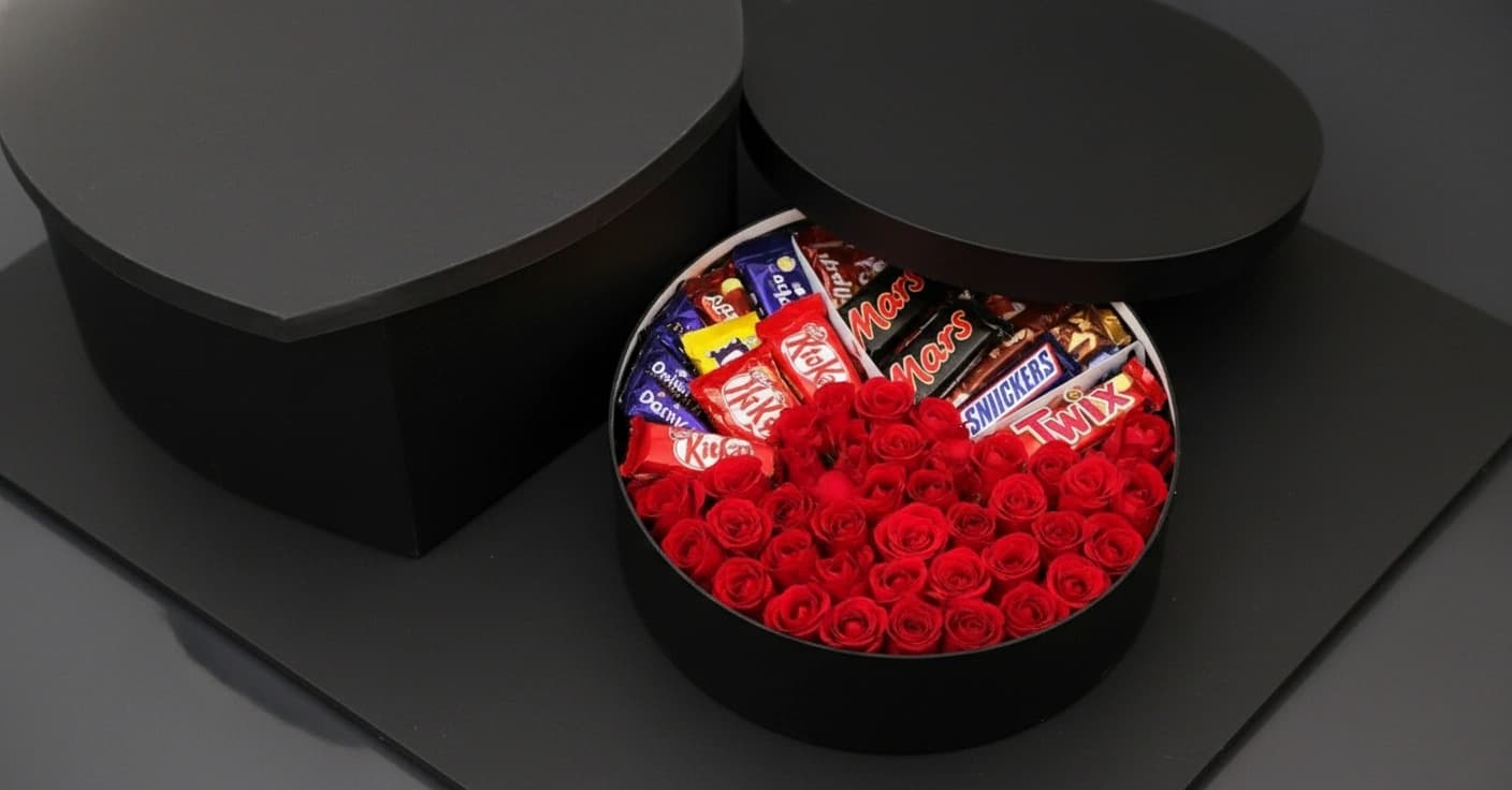 Luxury Red Roses & Chocolate Heart Box – Premium Gift Edition