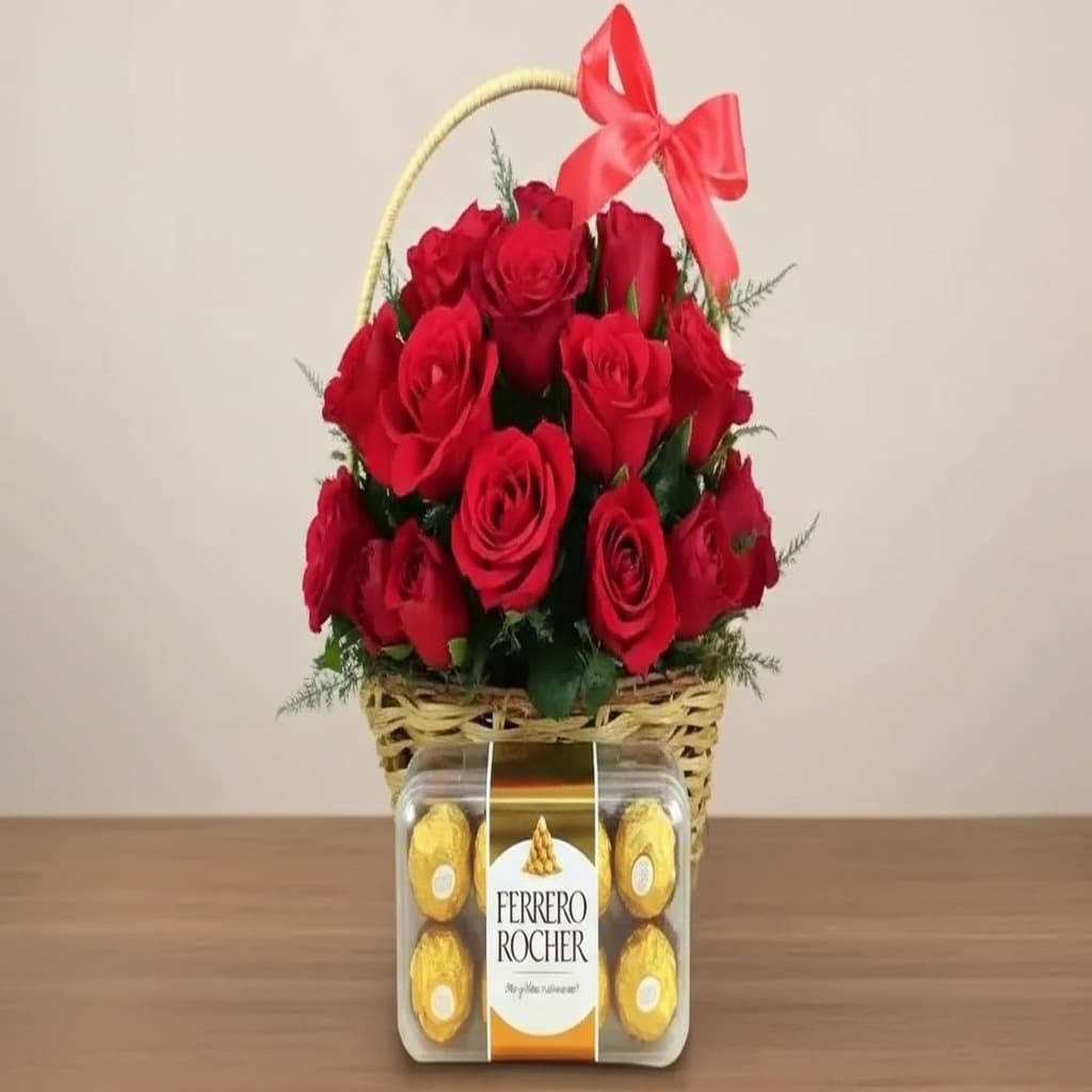 Ferrero Rocher and Red Roses Gift Basket in Pakistan